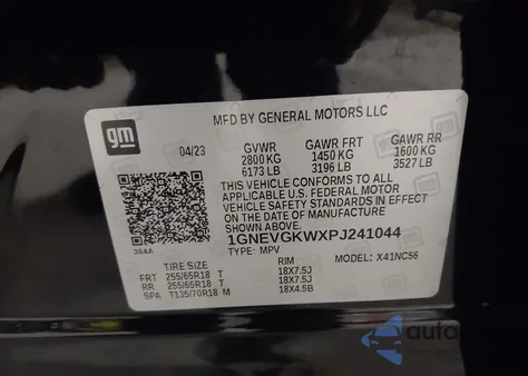 2023 Chevrolet Traverse Awd Lt Cloth from USA, damaged, VIN 1GNEVGKWXPJ241044